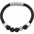 thumbnail image 2 of Stainless Steel Polished With Lava Stone Black Leather 8In Bracelet (8 X 5.9) Made In China -Jewelry By Sweet Pea, 2 of 6