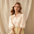 thumbnail image 3 of Women Striped Lapel Blouse, Loose‑Fit 3/4 Puff‑Sleeve Elegant Commuter Tops, 3 of 6