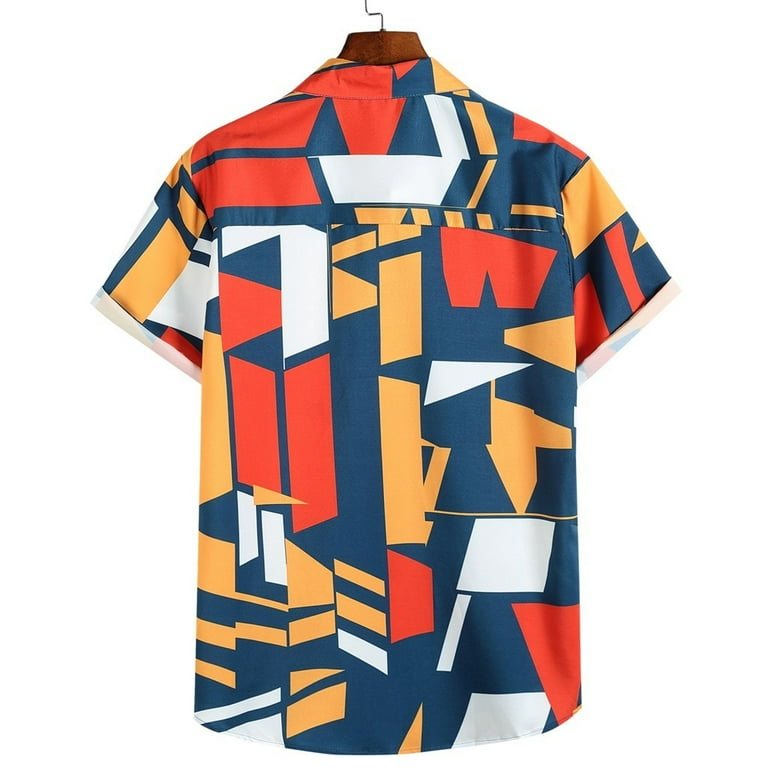 Casual Daily Geometric Print Contrast Turndown Collar Short Sleeve Two Pieces Casual Daily Geometric Print Contrast Turndown Collar Short Sleeve Two Pieces