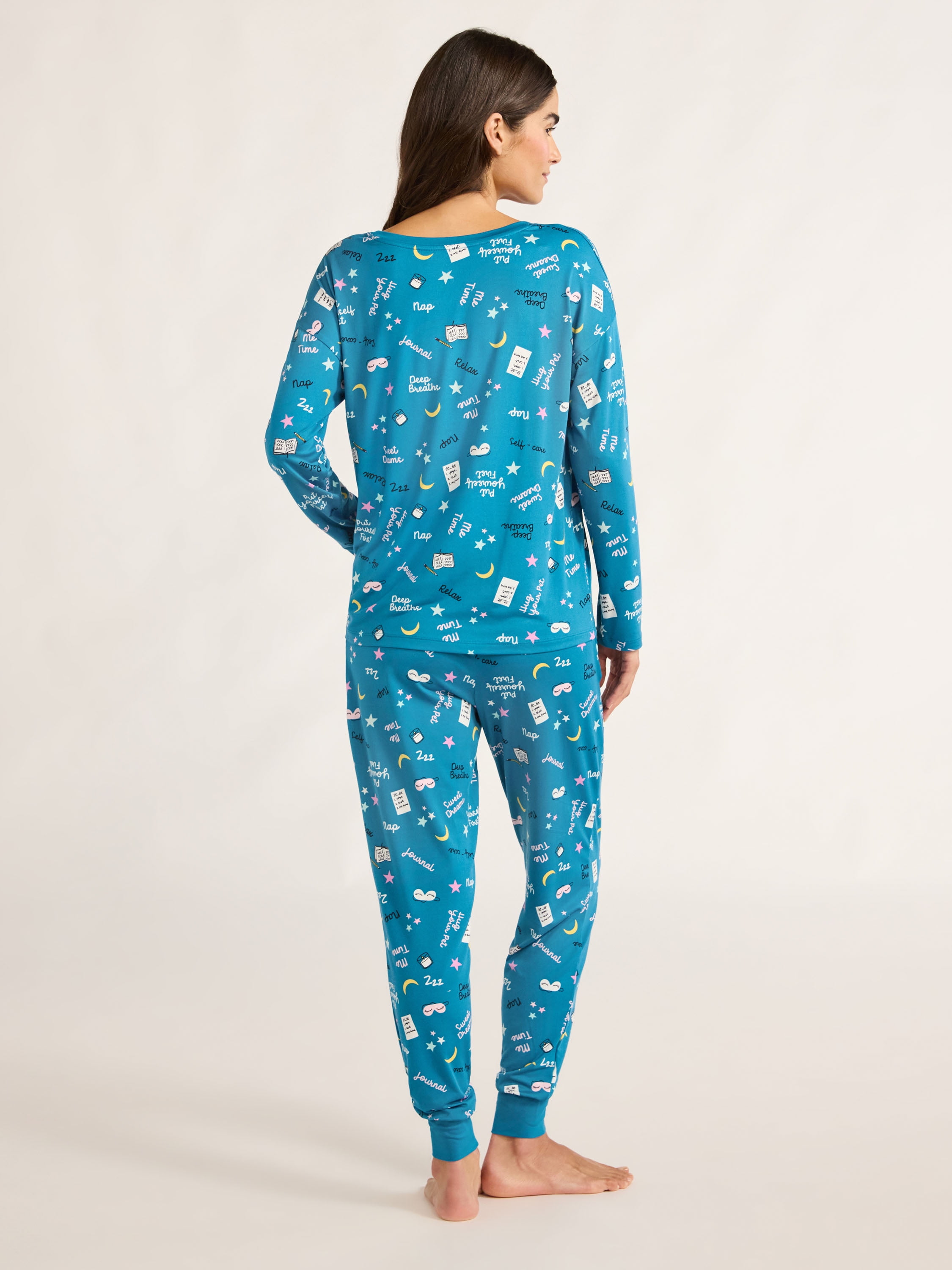 Joyspun Women’s Long Sleeve Tee and Jogger Pants Pajama Set, 2-Piece, Sizes S-3X