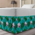thumbnail image 1 of Blue and Pink Bed Skirt, Graphic of Lotus Flowers and Leaves, Elastic Bedskirt Dust Ruffle Wrap Around for Bedding Decor, 4 Sizes, Green Baby Pink, by Ambesonne, 1 of 2