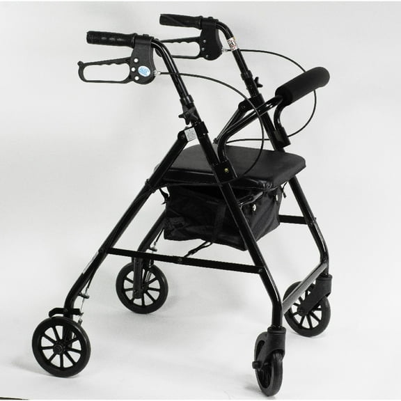 Rollator with Loop Brakes on Rolling Walker Black