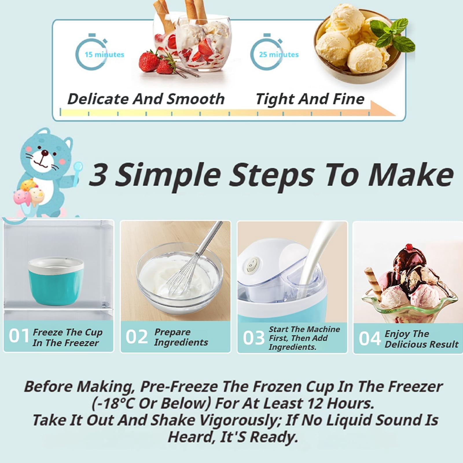 Small Home Mini Ice Cream Maker with One-Touch Operation, Freezer Bowl Fast Cooling System, Personal Single Serve Dessert Maker for Kitchen