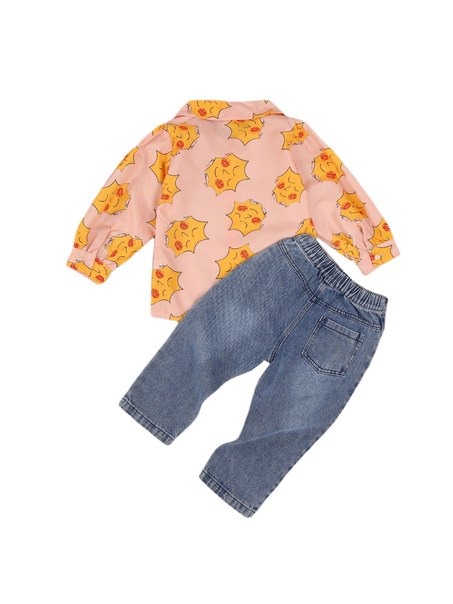 18 Months-5T Toddler Baby Girls Fashion 2pcs Clothes Set Letter Cartoon Print Tops T Shirt Denim Jeans Pants Outfits
