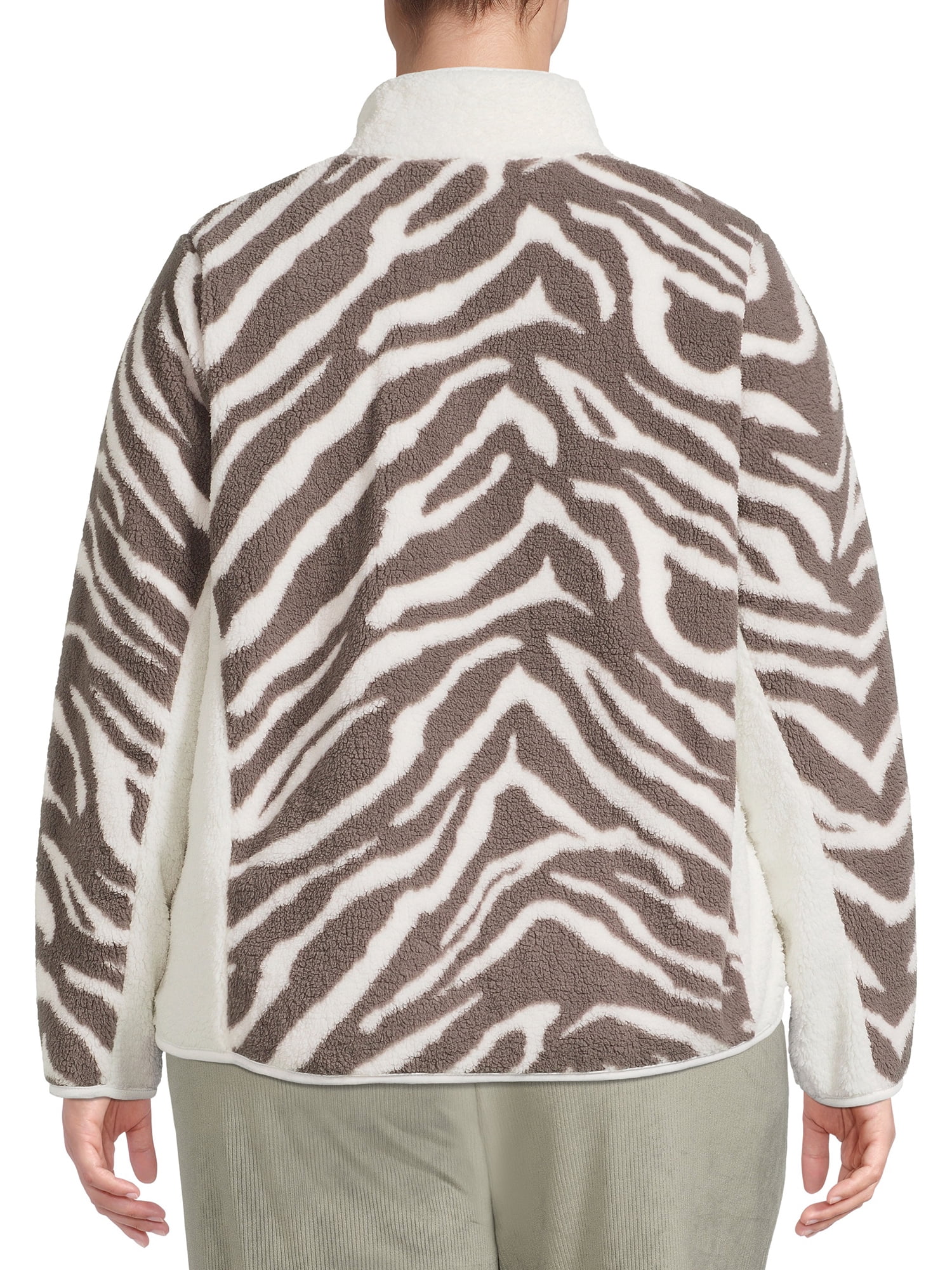 Como Blu Women's Plus Size Printed Faux Baby Sherpa Zip Jacket