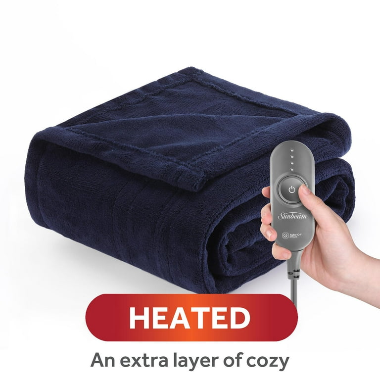 Sunbeam Cozy Microplush Heated Throw Blanket, Poseidon Blue, 50
