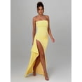 thumbnail image 6 of Women'S Strapless Tube Dress Backless Ruched Split Bodycon Cocktail Maxi Dresses Light Yellow L, 6 of 10