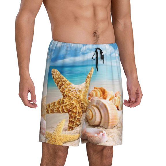 Picia Beach Starfish Shell Pajama Shorts for Men, Men's Pajama Bottoms, Sleepwear,Short Pajama Pants-Small