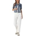 thumbnail image 2 of INSPIRE CHIC Women's Denim Jacket Short Puff Sleeves Turndown Collar Jean Jacket Grey Blue S, 2 of 6