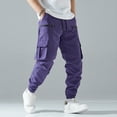 thumbnail image 3 of Resicozy Men's Casual Cargo Sweatpants Waist Drawstring Joggers Hiking Tactical Pants for Men with Zipper Pockets Dark Purple M, 3 of 5