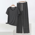 thumbnail image 2 of akafmk Plus Size Womens 2 Piece Outfits Striped Crewneck Short Sleeve Tshirt Wide Leg Pants Matching Loungewear Set Summer Outfits, 2 of 6