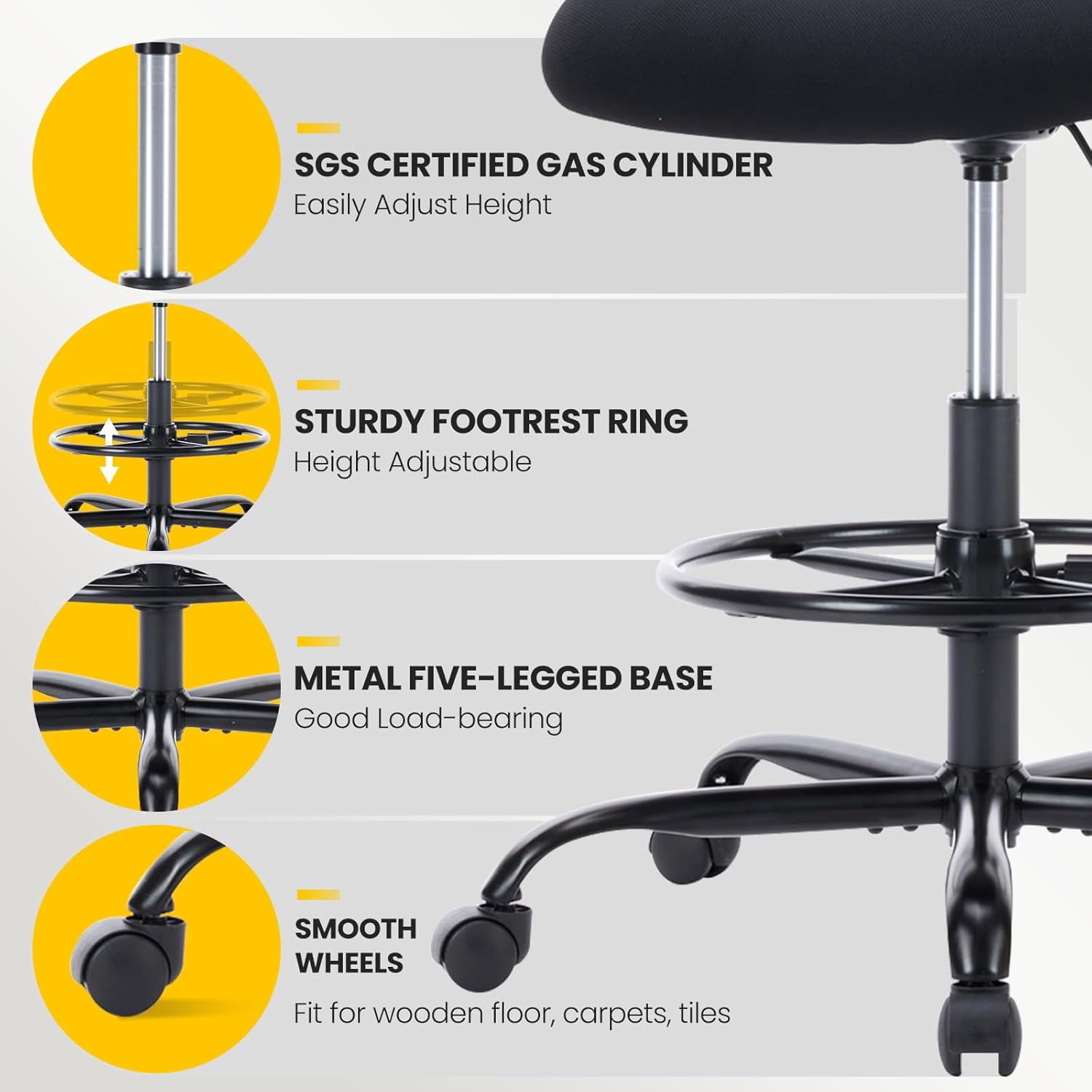 Nextay Ergonomic Tall Drafting Chair with Lumbar Support, Adjustable Mesh Office Chair with Footrest for Standing Desk & Workstation