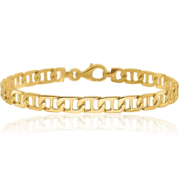 14K Solid Yellow Gold 8.75mm Anchor Mariner Link Chain Bracelet