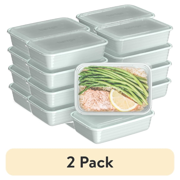 (2 pack) Bentgo Prep - 20-Piece 1-Compartment Reusable Meal Prep Containers with Lids, PFAS & BPA Free Materials, Durable, Microwave, Freezer, & Dishwasher