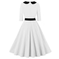 thumbnail image 4 of PuLe 【New】 Summer Short Sleeve Dress Women 3/4 Sleeve Square Neck Lapel 1950s Vintage Audrey Hepburn Style Cocktail Swing Dresses Retro 50s 60s Wedding Prom Dress, 4 of 8