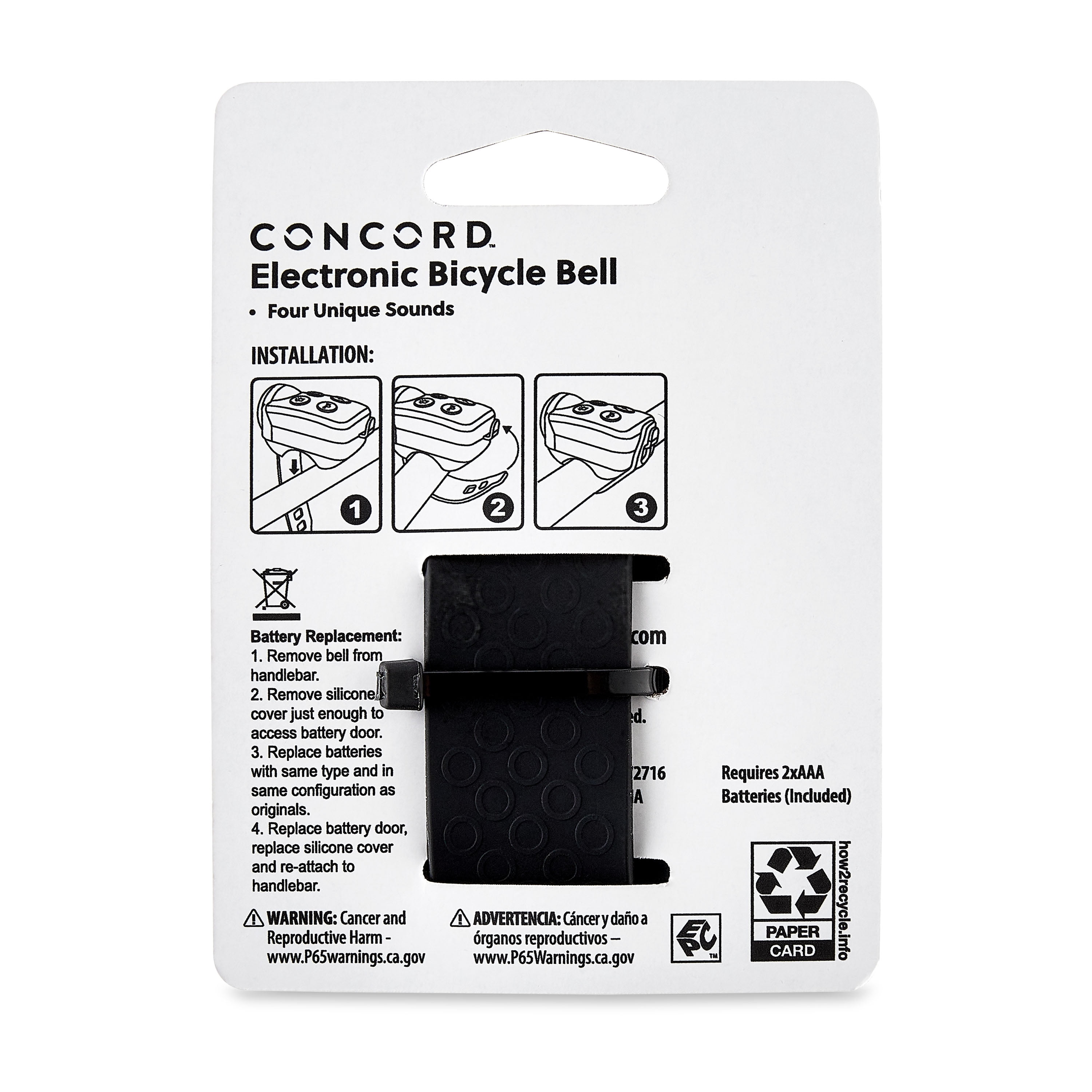 Concord Bikes Electric Horn, Four Unique Horn Types, Black