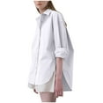 thumbnail image 6 of Besolor Button down Shirt for Women Lapel Long Sleeve Oversized Work Office Blouse Casual Solid Color Fall Tops, 6 of 7