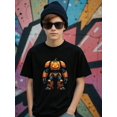 thumbnail image 2 of Boys Halloween Pumpkin Robot Graphic T-Shirt, Black Casual Halloween Shirts With Pumpkin Robot, Girls/Boys Fall Clothes, Round Neck Short Sleeve T-Shirt, 2 of 7