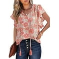 thumbnail image 5 of Amazon Cross border Foreign Trade 2024 Women's Summer Top Flower Short sleeved V-neck Women's Casual Loose Shirt, 5 of 9