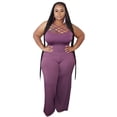 thumbnail image 1 of Plus Size 2 Piece Outfits Crop Top High Waisted Pants Sets, 1 of 8