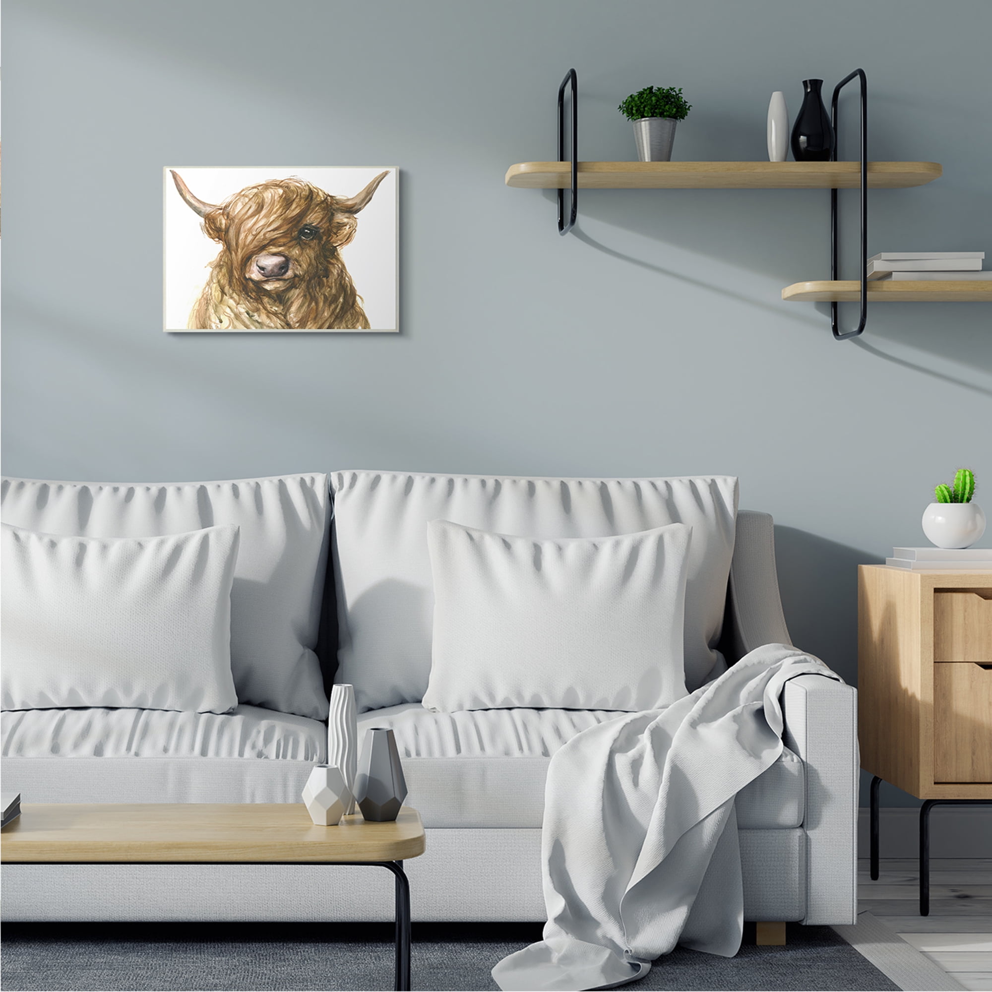 Stupell Industries Curly Hair Highland Cow Baby Cattle Portrait Wall Plaque, 13 x 19, Design by George Dyachenko