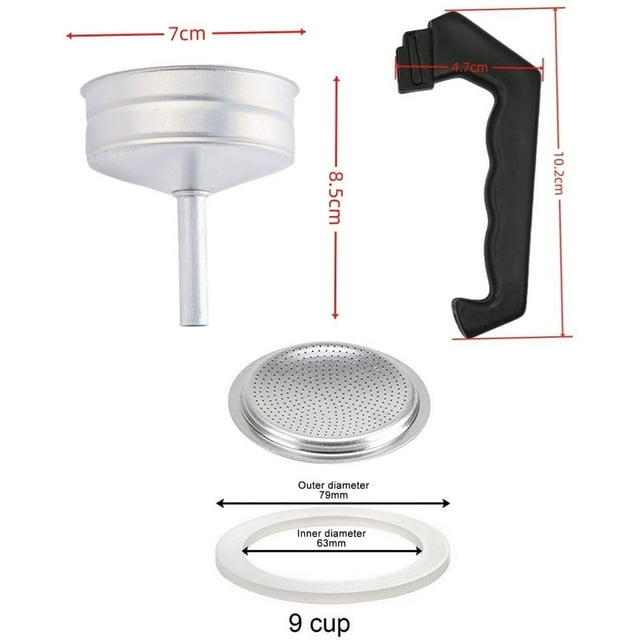 Bgsha Espresso Coffee Moka Pot Replacement Parts Handle,Gasket Seal,Funnel,Filter
