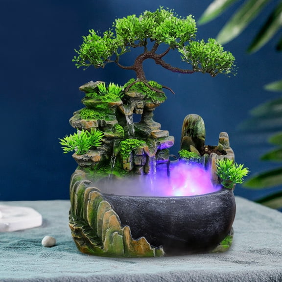 Miumaeov Resin Desktop Atomizing Rockery Fountain Waterfall LED Lamp for Decor Electric Home Office Desk