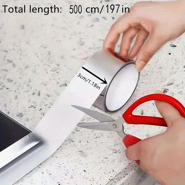 1 Roll Aluminum Foil Tape, Caulk Strip, Self Adhesive Waterproof And Mildewproof Repair Duct Tape, For Bathtub, Bathroom Shower, Toilet Kitchen, Basin Edge, Wall Sealing 3cm/1.18in*500cm/197in