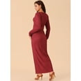 thumbnail image 4 of DARING DIVA Long Sleeve V Neck Slit Hem Maxi Cocktail Dress S Wine Red, 4 of 5
