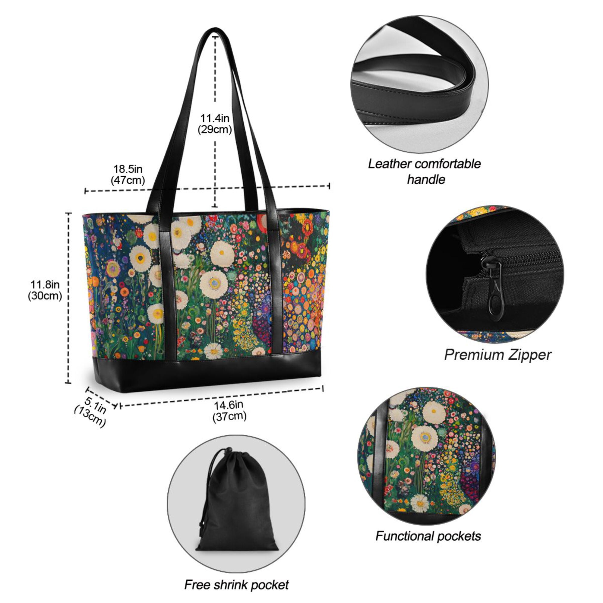 FORMRS Canvas Laptop Tote Bag for Women with 15.6" Computer Compartments Shoulder Handbag, White Floral Garden