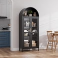 thumbnail image 7 of OCHAPA Modern Arch Display Cabinet with LED Lights, Glass Door Bookcase Pantry Storage for Kitchen, Living Room, Black, 7 of 7