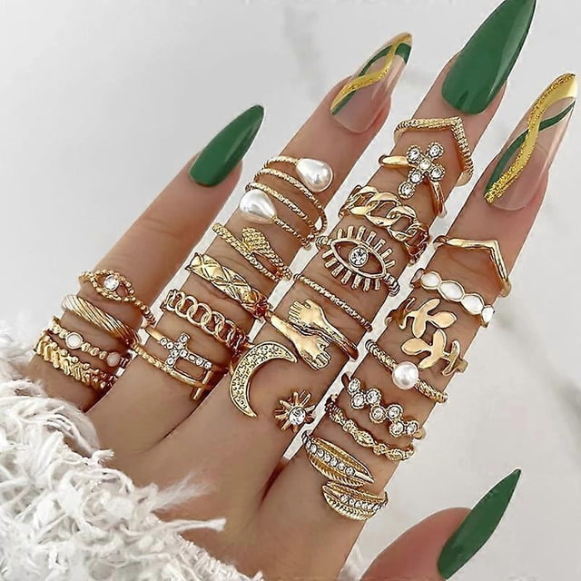 HOT Crystal Alloy Rings Set For Women Jewelry Adjustable Ring For Girls Punk Accessories Fashion Jewelry