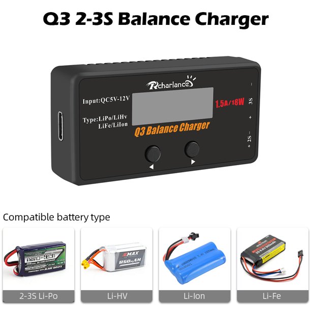 Rcharlance Q3 2 3s Balance Li Po Li Hv Li Ion Li Fe Rc Battery Balance Digital Discharger Walmart Com Walmart Com