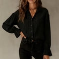 thumbnail image 5 of ClodeEU Women's Satin Button Down Blouse, Long Sleeve V Neck Work Shirt with Cuffed Sleeves Black,Women's Plus L, 5 of 7