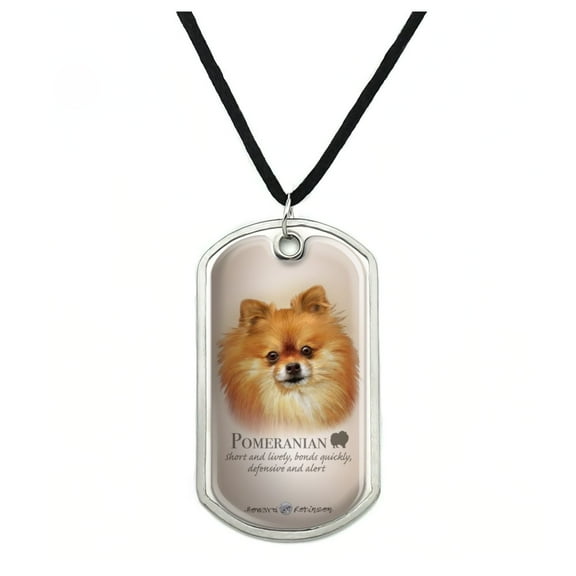 Pomeranian Dog Breed Military Dog Tag Pendant Necklace with Cord