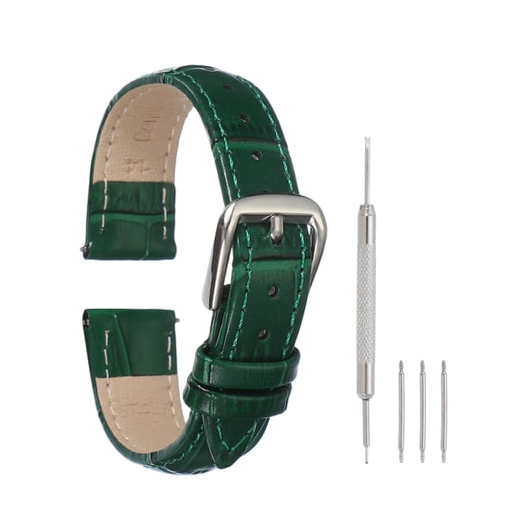 Uxcell Leather Watch Bands for Men and Women, 14mm Crocodile Pattern Quick Release Watch Strap Replacement, Flat Thin Elegant Leather Strap with Tools, Green