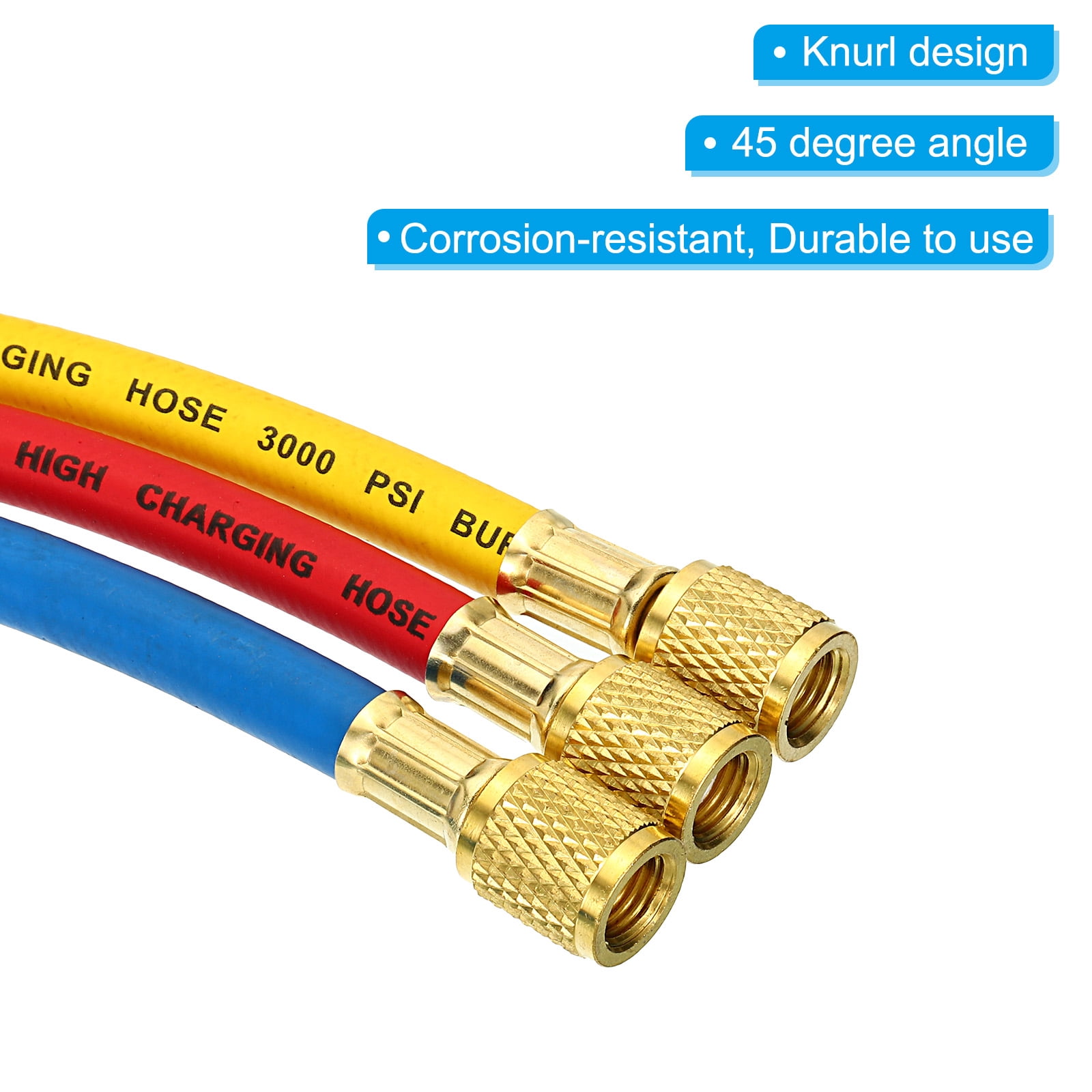 Uxcell 1/4 SAE Refrigerant Charging Hose 4.9ft 600 PSI 3000 PSI Manifold Gauge Hose with AC Adapters 3 Pack