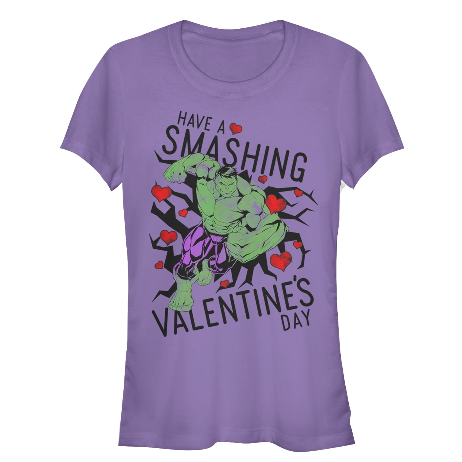 Junior's Marvel Valentine's Day Hulk Smashing Graphic Tee Purple X Large -  Walmart.com