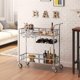 thumbnail image 1 of Carro de Bar Portátil con Ruedas - 2 Niveles de Vidrio Espejado, Incluye Porta Copas y Botellas, Estructura Metálica, para Hogar o Fiestas– Color Plata, 1 of 7