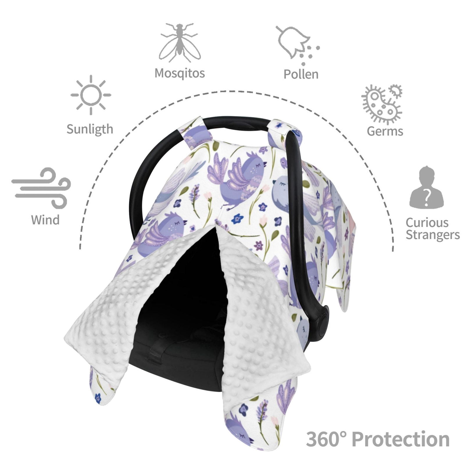 Car Seat Cover Baby - Lavender Flowers Bird Purple Breathable Infant Car Seat Cover for Baby Carseat, Lightweight Comfort Baby Essentials Must Haves Newborn Stuff for Girl Boy