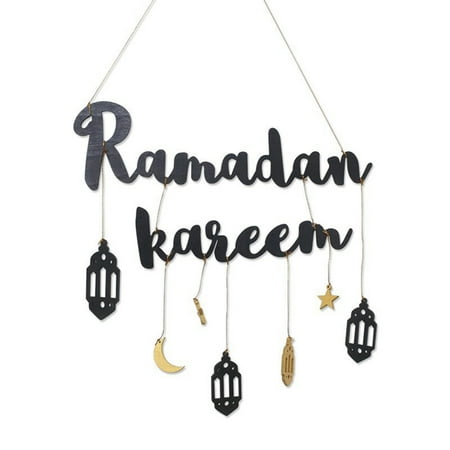 

Riapawel Eid Mubarak Rama-Dan Decoration Ornament Wooden Wall Hanging Kareem Moon Stars