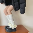 thumbnail image 6 of Women Teen Cable Knit Solid Color Leg Warmers Aesthetic Elegant Sweet Camellia Flower Footless Long Socks Leg Covers, 6 of 9