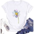 thumbnail image 4 of Hauts d'Été pour Femmes, Blouses Décontractées Élégantes 2024, T-Shirts à Manches Courtes Imprimés, Col Rond, Ample, Blanc, 4 of 5