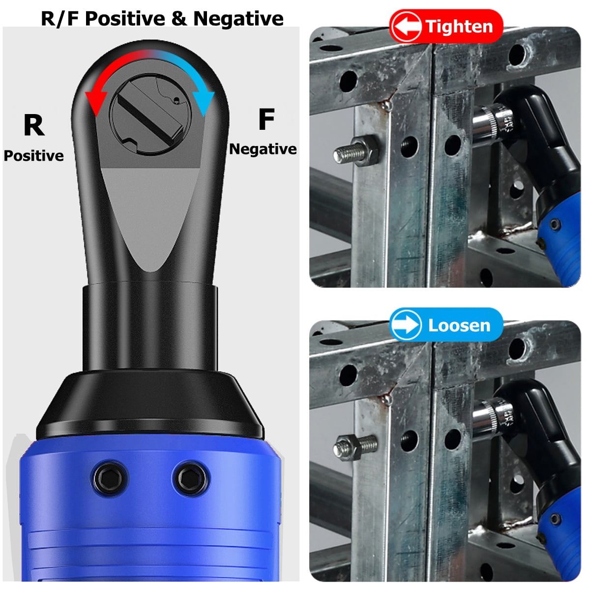 iMeshbean 3/8'' Electric Cordless Ratchet Right Angle Wrench Impact Power Tool 2 Battery
