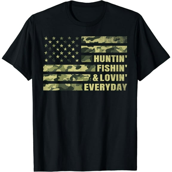 Hunting Fishing Loving Every Day Camo American Flag Patriot T-Shirt