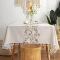 thumbnail image 6 of Embroidery Tablecloths Dust Proof Table Cover, Embroidery flower  Tassels Pattern Table Cloths,For Dinning Party Wedding Decor (Coffee willow leaf,110X170cm), 6 of 7