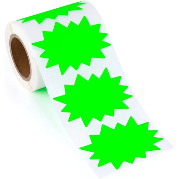 Starburst Price Tag Stickers, 2" x 3" Fluorescent Green Starburst Signs, Removable Adhesive, 250pcs