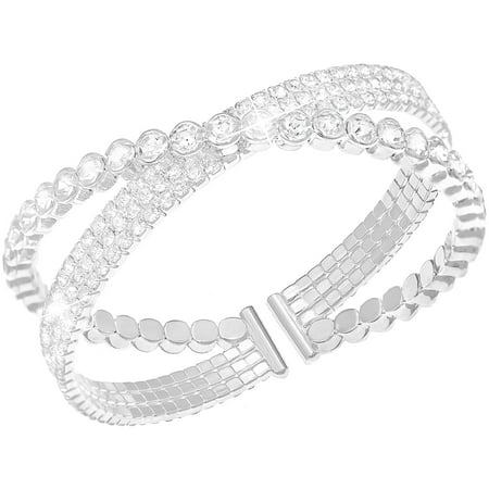 Rhinestone Bracelet for Women Silver Multilayer Cuff Bracelet Craystal Braidal Bracelets Silver