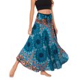 thumbnail image 3 of SWSMCLT Women's Boho Maxi Skirt Summer Beach Coverup Dress Flowy Swing Long Skirts Elastic Front Tie Waist Flowy Smocked High Waisted Pleated High Low Teal Blue Patterned3 Small-X-Large, 3 of 5