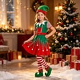 thumbnail image 5 of CUZIBR Kids Christmas Elf Costume Girl 4 PC Outfits Dresses And Socks Hat Shoes Set Long Sleeve Crew Neck Soft Photo Shoot Wear,Green,7-8 Years, 5 of 7
